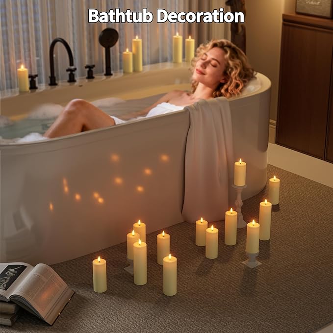 Flameless Battery Operated Candles with Remote: Set of 12 2.2''×4'' 5'' 6'' 7'' Outdoor Waterproof LED Pillar Candles with Timer Flicking Plastic for Home Decor Fireplace Wedding Tub Patio Ivory