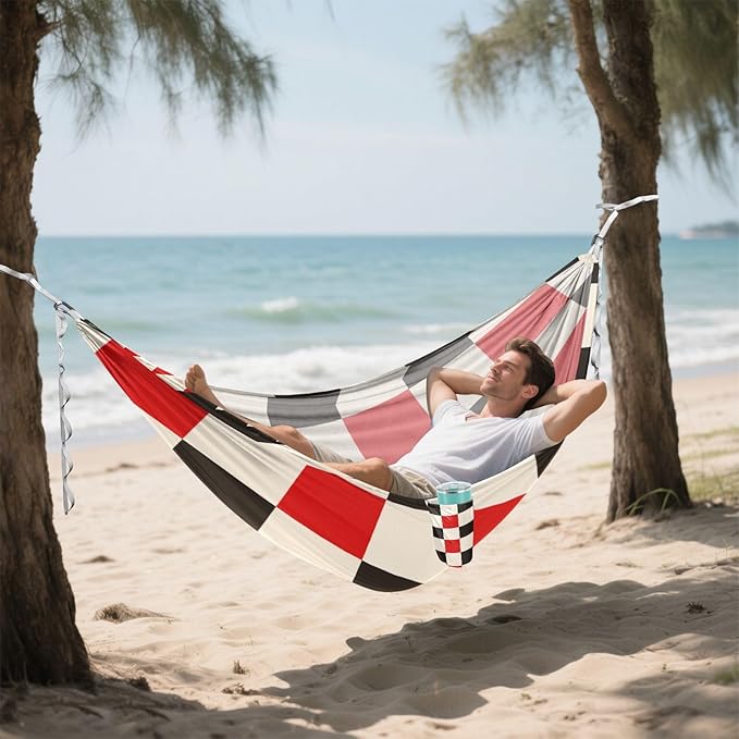 Red and White Checkered Pattern 330lb Capacity Hammocks with Hanging Rope Portable Hammock for Outside Patio Garden sillas para acampar