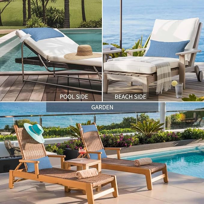 Blue Outdoor Lumbar Pillow 11x16 Inch, Farmhouse Burlap Solid Blue Color Modern Linen Texture Waterproof Throw Pillow Covers with Insert, Decorative Chair Cushions for Patio Garden Recliner
