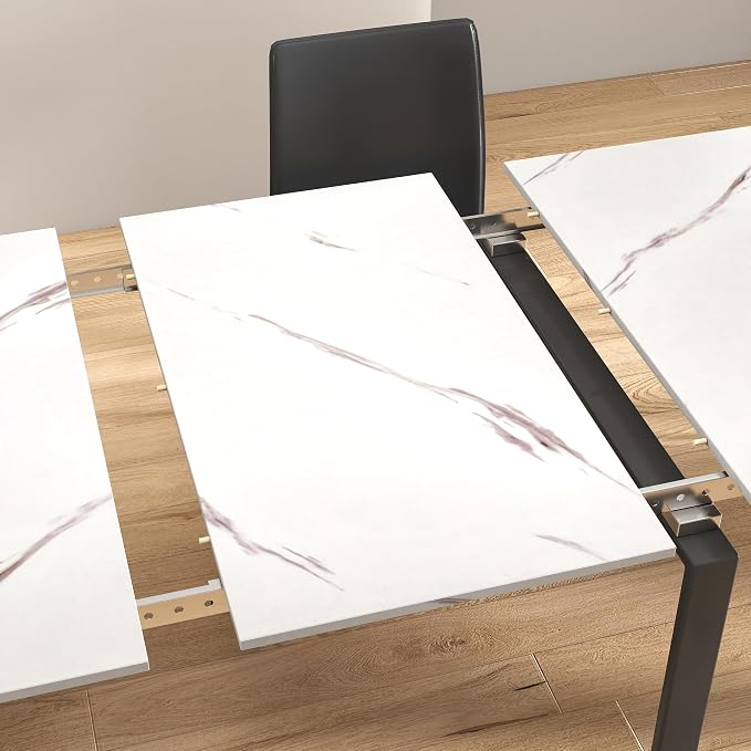 23.62”-118.11” Extendable Dining Room Table, 1-10 People Wood Long Foldable Tables with Storage Cabinet & Outlet, Space Saving Expanding Table with for Kitchen, Living Room, Party, White