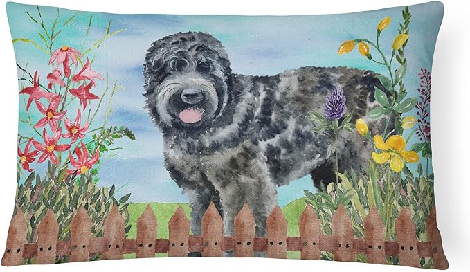 Caroline's Treasures CK1239PW1216 Black Russian Terrier Spring Canvas Fabric Decorative Pillow Machine Washable, Indoor Outdoor Decorative Pillow for Couch, Bed or Patio, 12HX16W