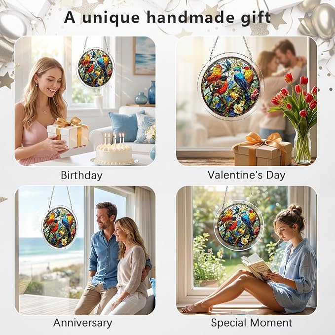 Acrylic Puzzle Suncatcher, Birds & Flower Sun Catcher Jigsaw Puzzle Window Hanging, Acrylic Puzzles Kit Home Garden Decor, Mothers Day Birthday Gifts for Mom, Wife, Sisters, 7.87 inch