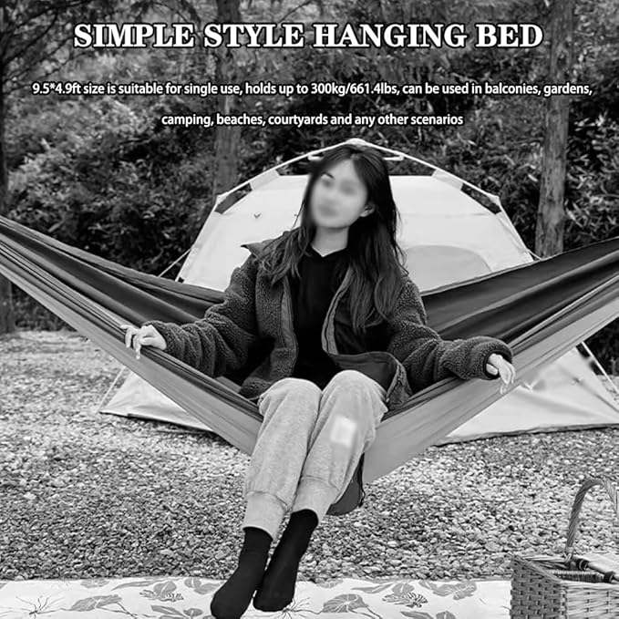 Beach Anti-Rollover Single Hammock, Ultra-Light Portable Hanging Bed with Storage Bag, for Garden Camping, Load Bearing 300kg/661.4lbs(Green)