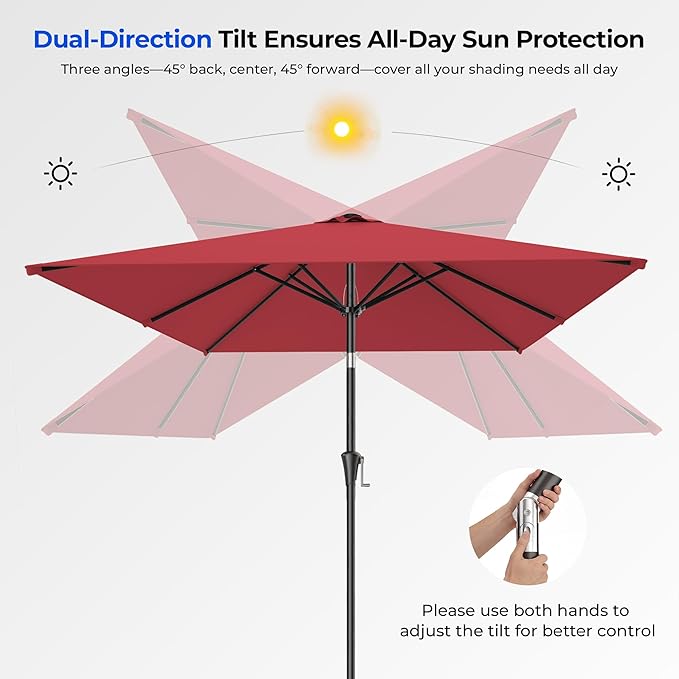 HOMSHADE 6.6 x 10 ft Rectangular Patio Umbrella Rectangle Umbrella Outdoor Patio, Large Outdoor Umbrellas for Patio Table with Tilting and Sun UV Protection for Pool, Deck, Market, Backyard