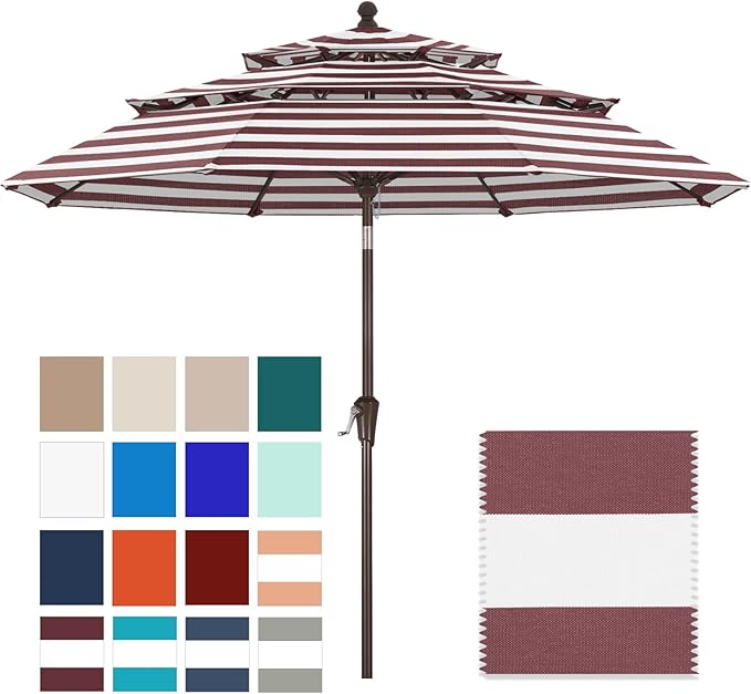 ABCCANOPY 5-Year 10-Year No Fading 9FT 3 Tiers Patio Umbrella, Outdoor Table Umbrella with 8 Sturdy Ribs for Deck, Backyard, Garden, Yard
