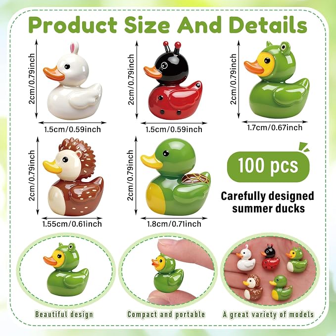 Novabright 100 Pcs Mini Resin Summer Animals Ducks Tiny Resin Animals Ducks Figures Small Animal Statue for DIY Cake Craft Garden Landscape Ornament Potted Decoration Birthday Party Supplies