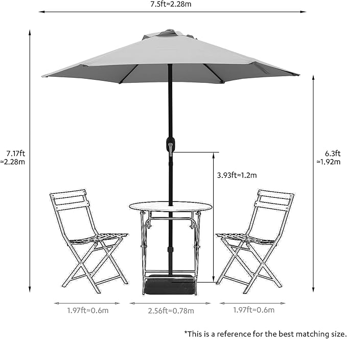 7.5 Feet Outdoor Umbrella with Crank Weather Resistant Umbrella Durable 6 Sturdy Steel Ribs Market Outdoor Table Umbrella Aqua