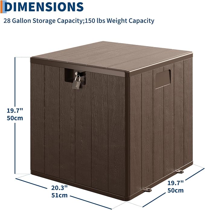 Jojoka Brown Resin Deck Box, Outdoor Waterproof Lockable Storage Box, Patio Square Container for Package Delivery, Furniture Cushions, Garden Tools, Pool Accessories