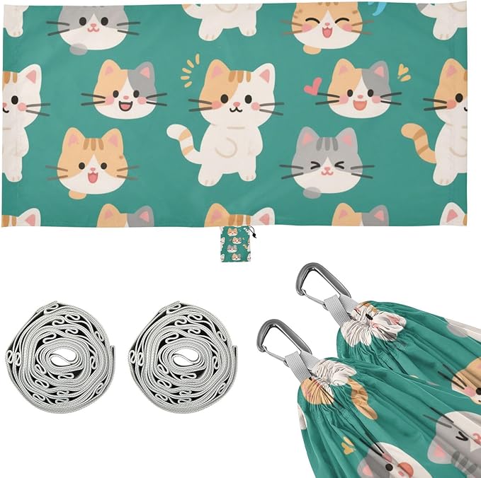 Cartoon Cute White Cat 330lb Capacity Hammocks Rope Hammock for Camping & Hiking Essential macas mexicanas de Patio para Adulto