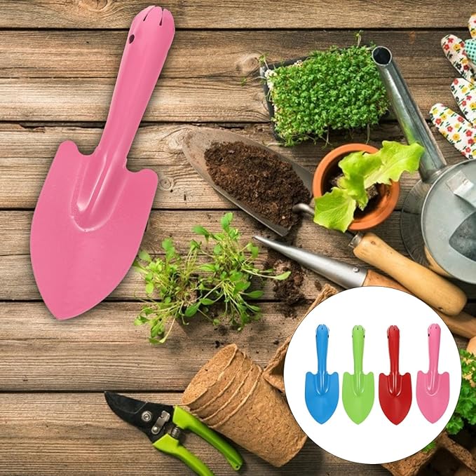 4 Pcs Small Garden Shovel Set, Colorful Metal Hand Trowel Dirt Spade, Mini Iron Digging Planting Tools for Kids Toddler Sandbox Beach Plant