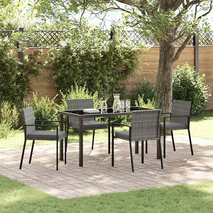 5-Piece Garden Dining Set, Grey Powder-Coated Steel Patio Furniture, Outdoor Table and 4 Chairs for Backyard, Deck, and Garden Decor