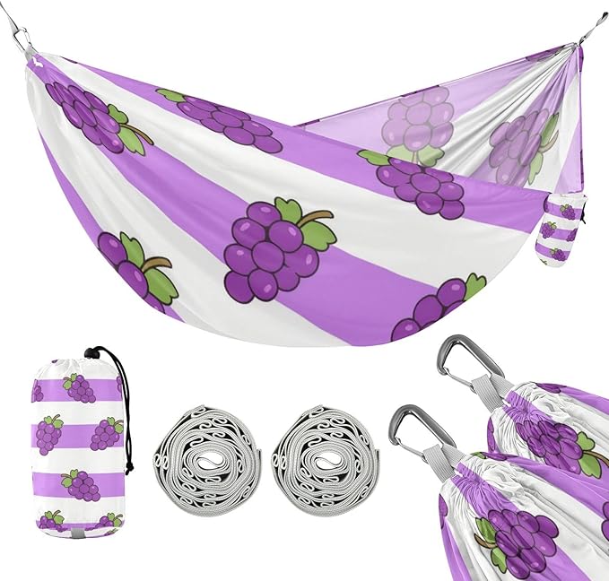 Purple White Striped Grape Fruit 330lb Capacity Hammocks with Hanging Rope Hanging Hammock for Outside Patio Backyard Poolside hamacas para adultos 2 Personas