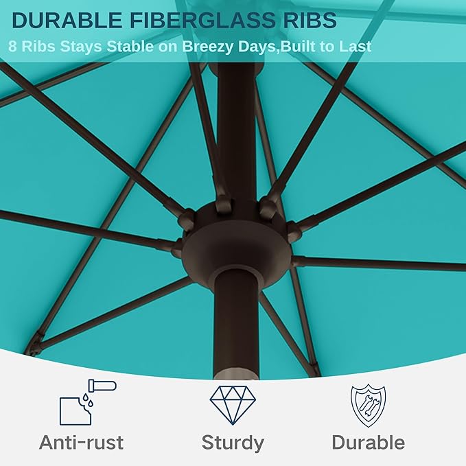 9ft Patio Umbrella with Push Button Tilt and Crank,Outdoor Market Table Umbrella UV Protection 8 Sturdy Ribs for Backyard,Garden,Pool,Deck(Peacock Blue)