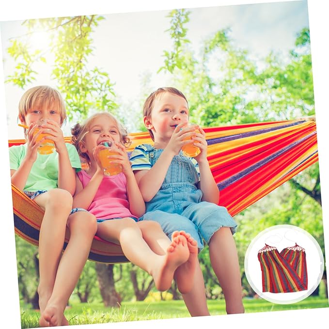 Toddmomy Single Person Widened Rainbow Striped Canvas Hammock for Travel and Outdoor Leisure, Red Anti-tip Cotton Swing Suitable for Camping and Backyard Use