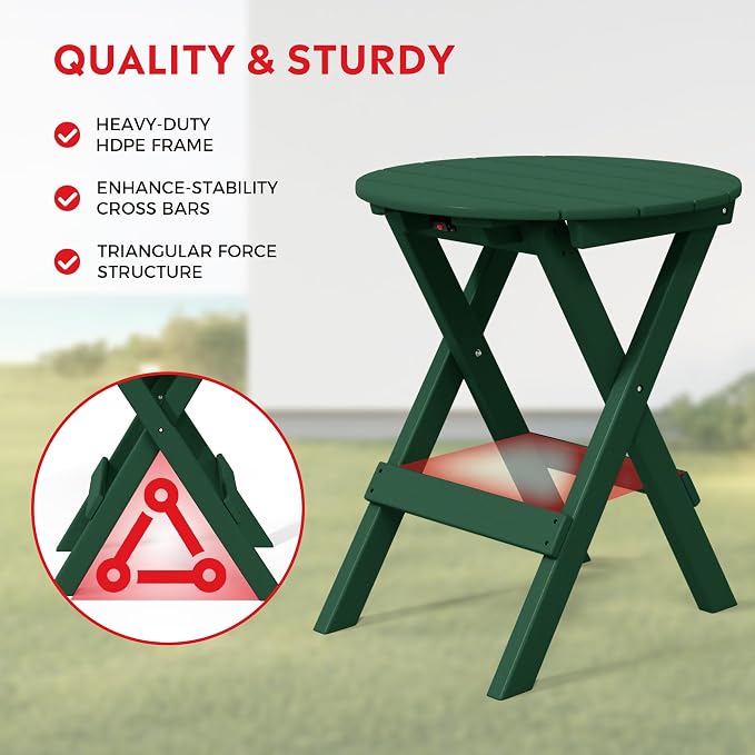 Costaelm Outdoor Bistro Table and Chairs Set of 2, Round Portable Folding Bar Height Barstool Set of 3, Tall Balcony Pub High Top Table 3 piece Patio Set for Deck, Backyard, Garden, Dark Green
