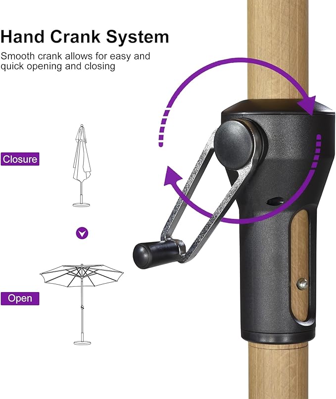PURPLE LEAF 11 Feet Patio Umbrella with Base Round Outdoor Table Umbrella Aluminum Market Umbrella with with 8 Sturdy Ribs and Crank Outdoor Umbrellas for Lawn Garden Patio, Taupe