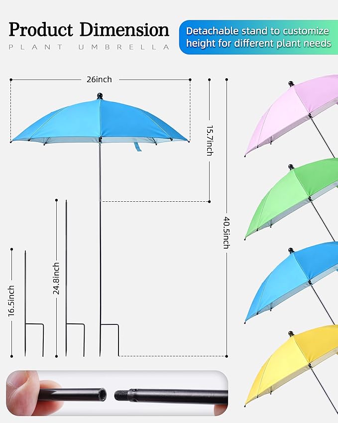 Plant Umbrellas for Outdoor Plants 26", Adjustable Angle Sun Shade Umbrella for Potted Flowers, Vegetable, Sun Protector for Peony, Hydrangeas Roses & Garden Beds, 4 Pack