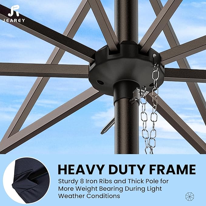 JEAREY 9FT Outdoor Patio Umbrella Outdoor Table Umbrella with Push Button Tilt and Crank, Market Umbrella 8 Sturdy Ribs UV Protection Waterproof for Pool, Garden (Navy)