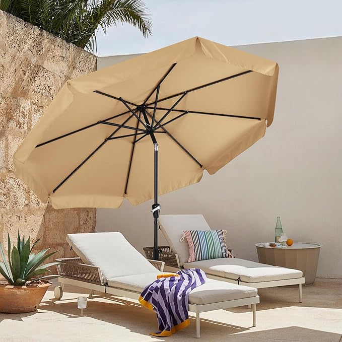 MASTERCANOPY 10ft Patio Umbrella with Valance, Crank and Tilt – 8 Ribs Outdoor Market Umbrella, UV/Fade Resistant, Waterproof Canopy with Wind Vent for Garden, Deck, Backyard, Pool (Khaki)