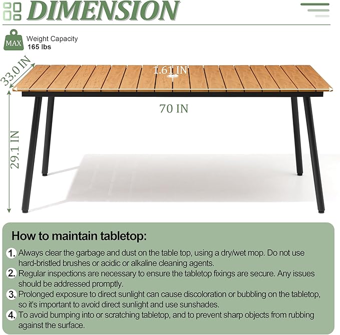 Outdoor Dining Set for 6, 70 Inch Outdoor Patio Table and Chairs Set with Waterproof, Patio Dining Sets for 6 with Armrest Chairs, All Weather Furniture for Patio Backyard Deck