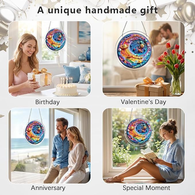 Acrylic Puzzle Suncatcher, Colorful Space Sun Catcher Jigsaw Puzzle Window Hanging, Acrylic Puzzles Kit Home Garden Decor, Mothers Day Birthday Gifts for Mom, Wife, Sisters, 7.87 inch