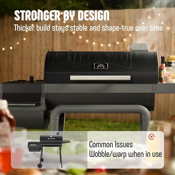 Feasto Heavy-Duty 30-Inch Charcoal Grill with Offset Smoker Grill, Side Table & 815 Sq. In Cooking Space, Outdoor BBQ Grill for Outdoor Barbecue in Backyard, Patio and Parties, Black