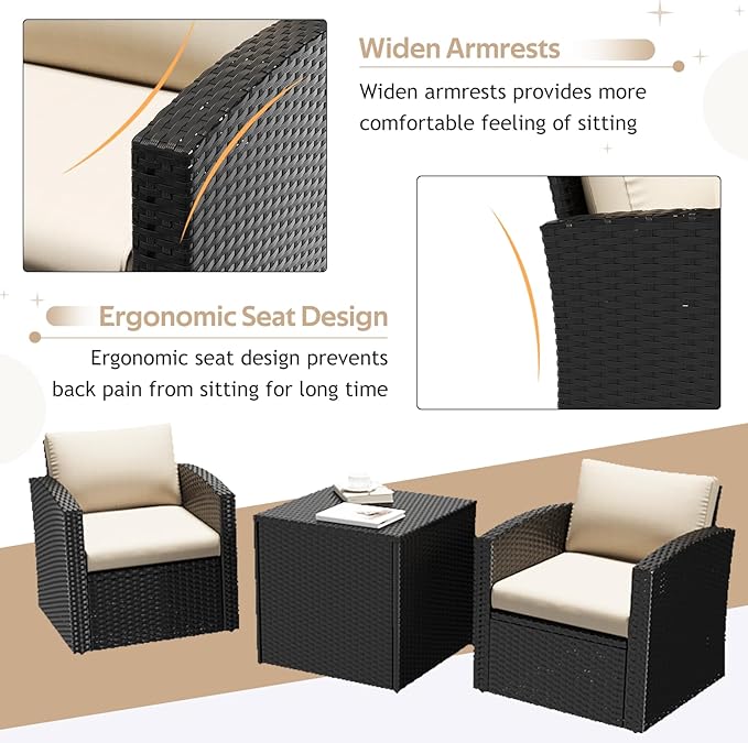 AECOJOY 7 Pieces Patio Furniture Set with Two Storage Boxes&Patio Set Cover, Outdoor Rattan Conversation Set，All-Weather PE Wicker Sectional Sofa Outdoor Furniture, Black Rattan& Beige Cushions