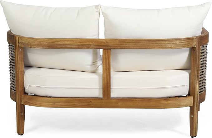 Merax Outdoor Acacia Wood Wicker Conversation Set 2 Seater with Loveseat and Coffetable for Backyard