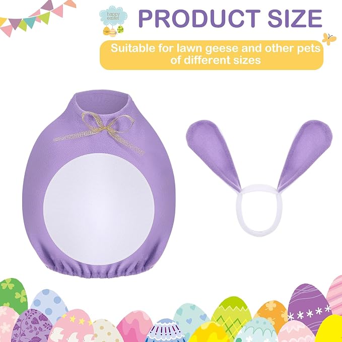 FuWeave Easter Bunny Goose Outfit for 23" Goose Costume for Cement Plastic Porch Geese Statue Spring Outdoor Garden Yard Patio Decoration, Purple