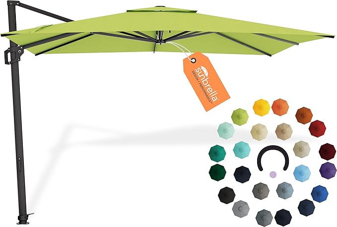 Midtown Umbrellas 9 x 9 Ft Outdoor Cantilever Patio Umbrella w/Sunbrella Macaw Fabric - Tilt 360° Rotate Offset Patio Umbrella, Deck Patio Umbrella, Backyard Umbrella & Garden Umbrella - Black Frame