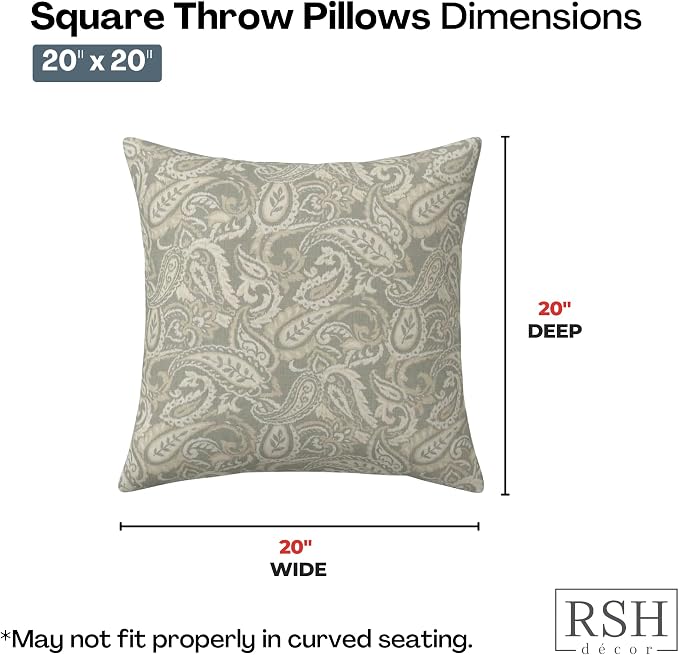 RSH DECOR: Square Throw Pillows Set of 4 | 20" x 20" | Water and Fade-Resistant Performance Fabric | Outdoor Pillow Covers with Down-Alternative Inserts | Made in USA (Ayideal Fossil)
