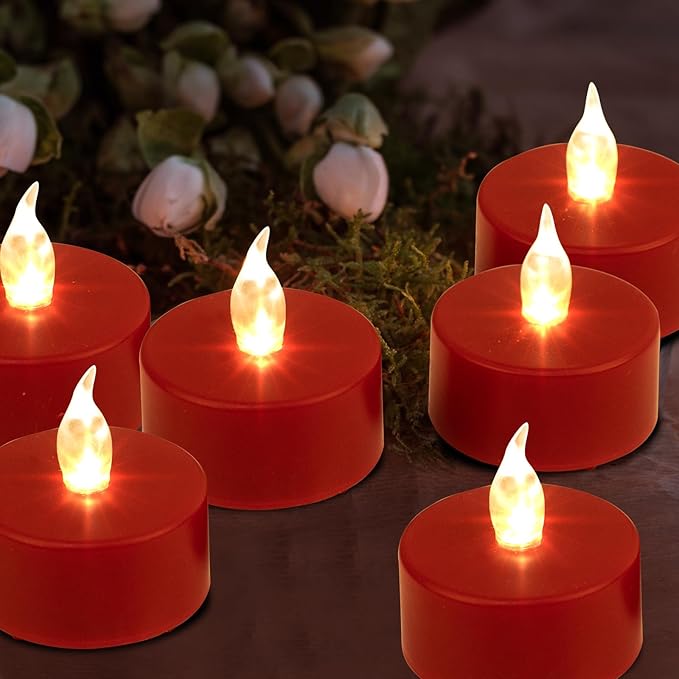 Nancia LED Tea Lights Candles- 50PACK Red Flameless Candles Realistic and Bright Flickering Long Lasting 200Hours for Holiday Celebration,Home Decoration
