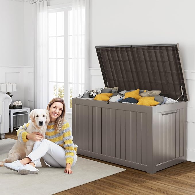 281 Gallon Outdoor Storage Box Lockable Waterproof Deck Box, Weatherproof UV-Resistant Durable Large Patio Storage Container for Patio Cushions, Garden Tool Pool Accessories, Furniture Pillow