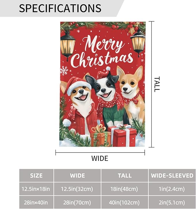 Christmas Dogs Garden Flag 12x18 Inch Double Sided All-Weather Polyester Outdoor Flag For Patio Lawn Yard And Garden Welcome Decor