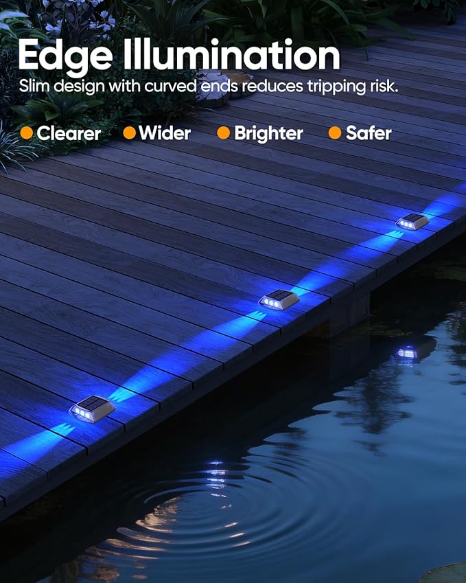 Detarzinled Solar Driveway Lights Outdoor, 12 Pack IP68 Waterproof Dock Deck Lights Solar Powered, Stick on & Screw Blue Markers Light for Pathway, Walkway, Sidewalk, Patio, Pool Deck, Garage Entrance