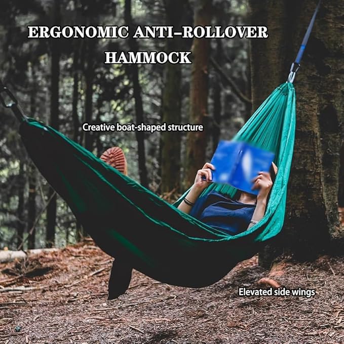 Outdoor Anti-Rollover Single Hammock, Portable Compact Swing with Straps, Relax/Sleep for Garden Yard Travel, Load Bearing 150kg/330.7lbs(Green)