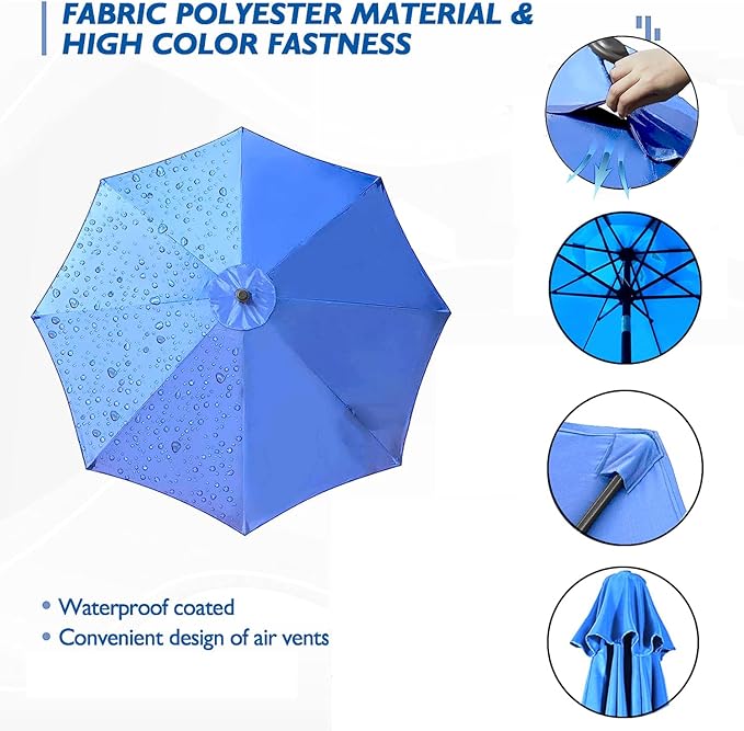 Patio Umbrella 9 ft Replacement Canopy for 8 Rib，Patio Umbrella Replacement Canopy Market Umbrella Top Fit Outdoor Umbrella Canopy（Only the top cover）