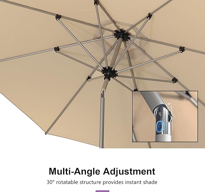 PURPLE LEAF 10' Round Patio Umbrella with Tilt Adjustment, Outdoor Table Umbrella Champagne Aluminum Frame, Market Umbrella Pool Umbrella for Deck Garden, Patio, or Poolside