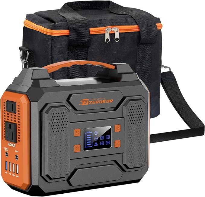 ZeroKor 300W Portable Power Bank Generator With Carrying Case,Power Station 110V Power Pack with AC Outlet,External Lithium Battery Pack with DC QC3.0 USB for Outdoor Camping Home Use Van Life