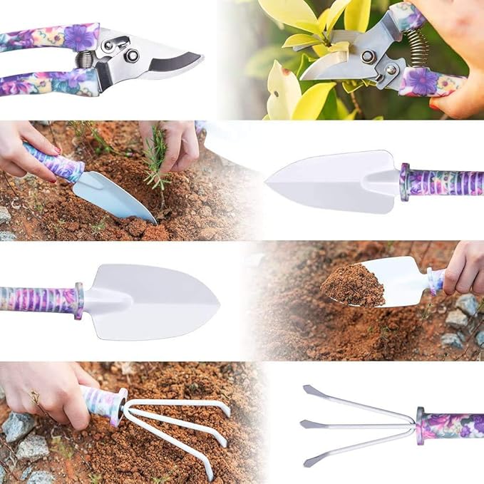 NARA CO 5-Piece Garden Tool Set – Heavy-Duty Gardening Tools Kit with Ergonomic Non-Slip Handles – Rust-Resistant Trowel, Cultivator, Pruning Shears, Hand Sprayer – Gardening Gift for Men & Women