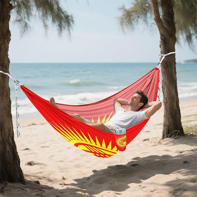 National Flag of The Kyrgyz Republic Hammocks with Portabl Carry Bag Backyard Hammock for Indoor Outdoor Patio