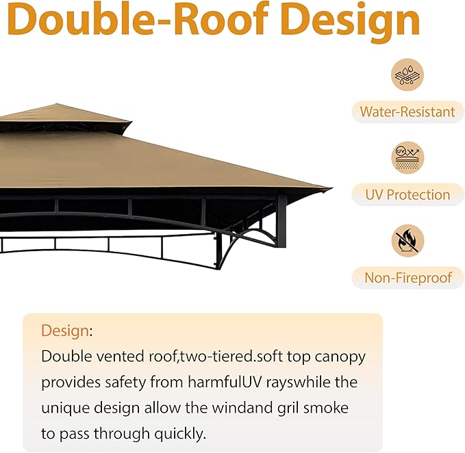 Coastshade Replacement Gill Gazebo BBQ Canopy Top for Model #L-GG001PST-F,8x5 Gazebo Grill Canopy BBQ Gazebos Top Only(Khaki)