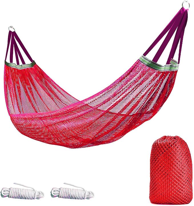 RANIT Outdoor Hammock, Super Soft and Breathable Nylon Mesh Hammock - Maximum Load of 650 LB (Red)