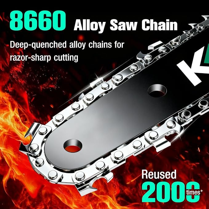 KIMO Mini Electric Chainsaw Cordless w/2 x 4.0Ah Battery & Fast Charger, 34 FT/S Powerful Cutting, Auto Oiler, Security Lock, Battery Operated Chainsaw for Wood Cutting Tree Trimming