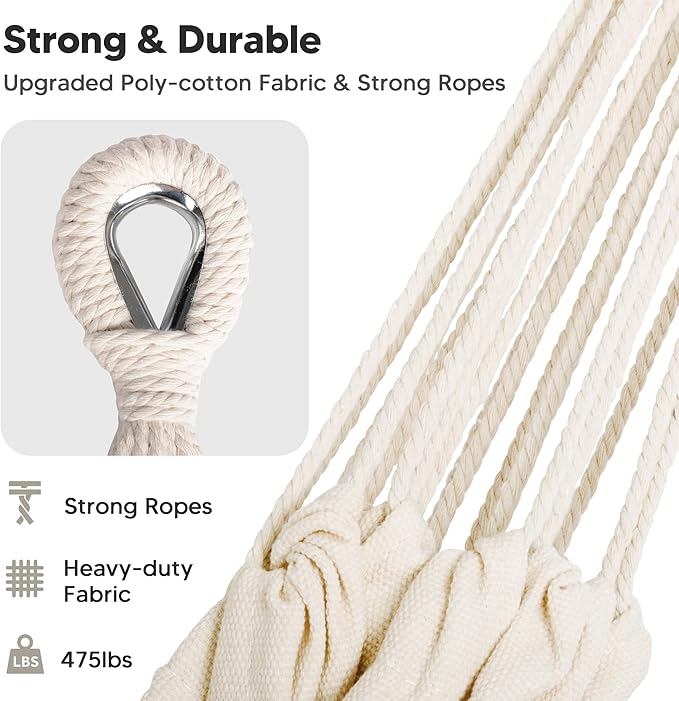 SUNCREAT Hammocks Hammock Replacement for Stand, Double Hammock with Carrying Bag, Hanging Straps, Beige