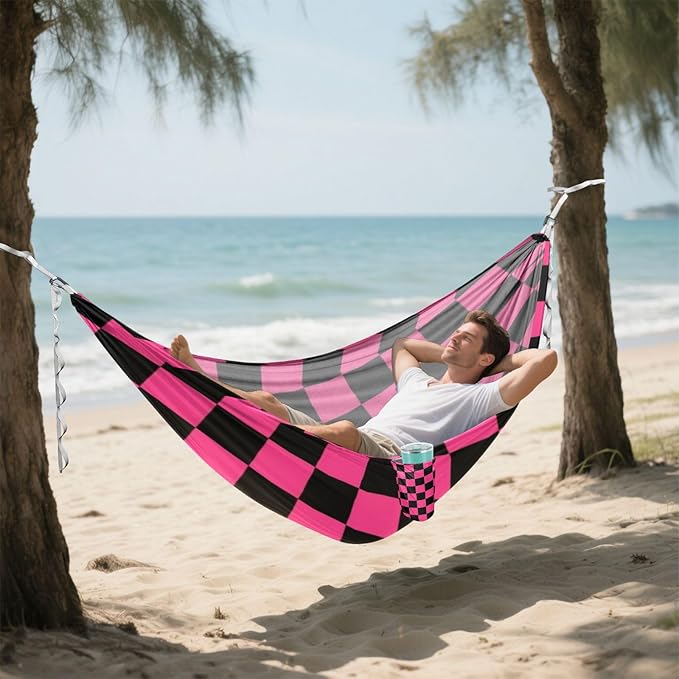 Purple and Black American Plaid 330lb Capacity Outdoor Hammocks with Tree Straps Indoor Hammock for Camping & Hiking Essential hamaca para adultos