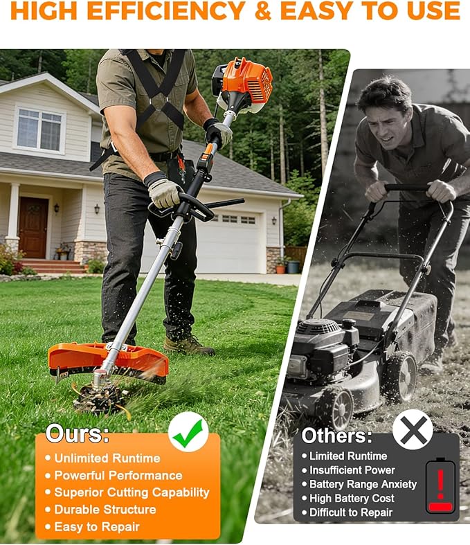 NEO-TEC 4-in-1 26cc Gas Weed Eater, String Trimmer,Pole Saw,Hedge Trimmer,Brush Cutter,Multi-Function Weed Wacker for Yard Care Tool with Rubber Handle & Shoulder Strap