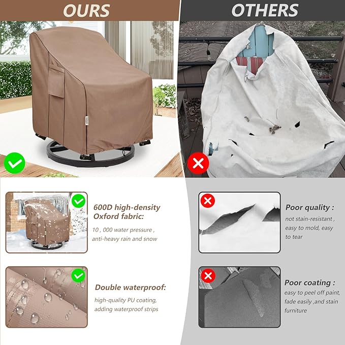 Patio Chair Covers for Outdoor Furniture Waterproof, Heavy Duty Waterproof Outdoor Swivel Chair Cover (33"W x35"D x36"H - Brown)