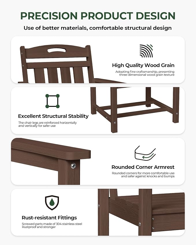 Outdoor Patio Dining, All-Weather HDPE Chair Fade-Resistant, and Low Maintenance for Backyard, Garden, or Patio, Brown