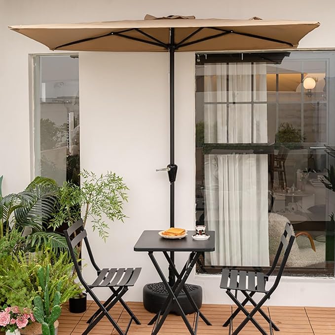 Half Rectangular Patio Umbrella, Small Half Parasol With Crank, For Cafe Wall Balcony Door Deck